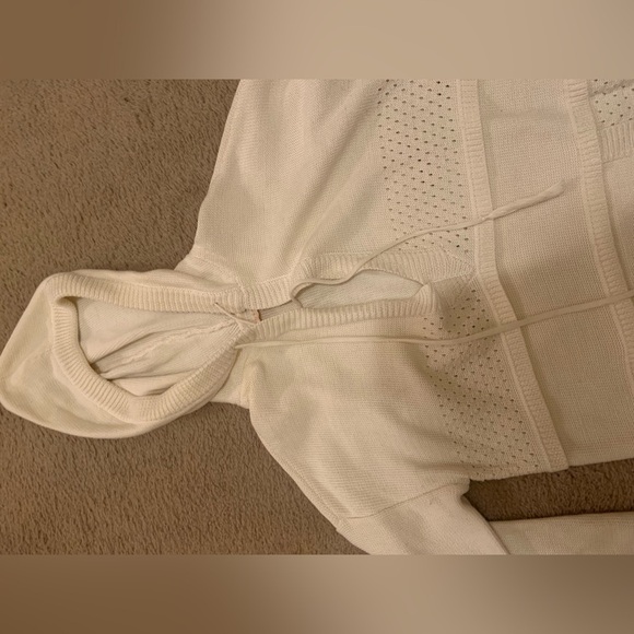 TORY BURCH Cream Baja Hooded
Knit Tunic Sweater XS coastal preppy classic boho - Picture 9 of 11